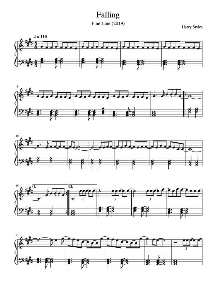 Page 1 of the piano sheet music PDF Piano – Falling Piano by Harry Styles