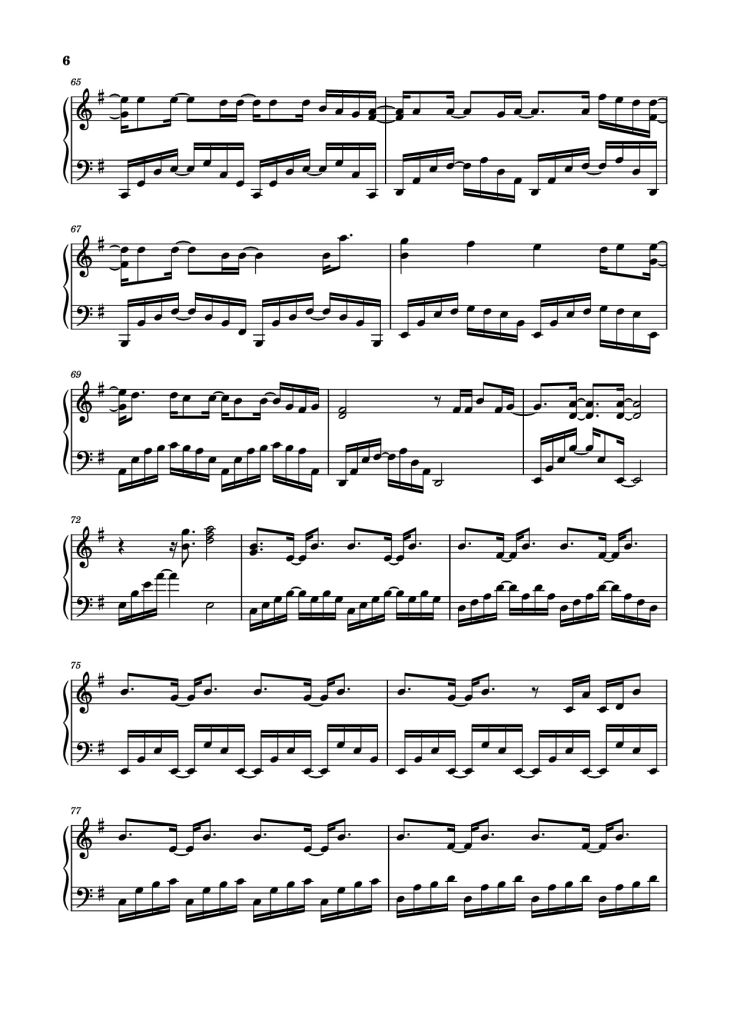 Page 6 of the piano sheet music PDF Piano – 光阴副本 Piano by JJ Lin