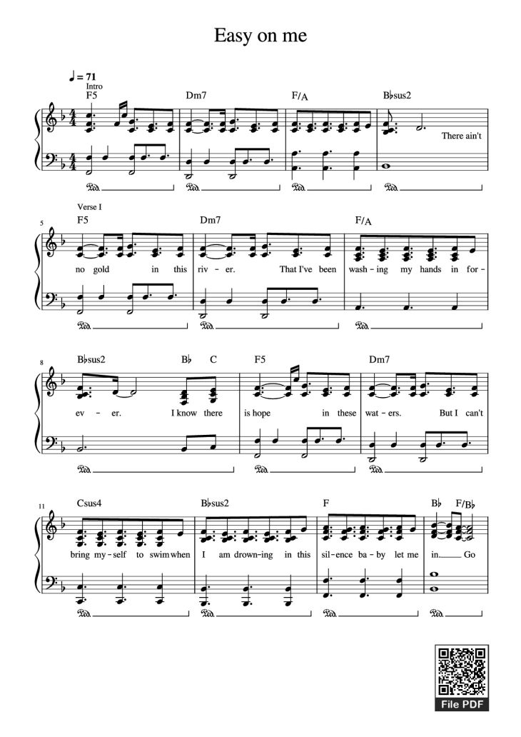 Page 1 of the piano sheet music PDF Piano – Easy on me Piano by Undefined