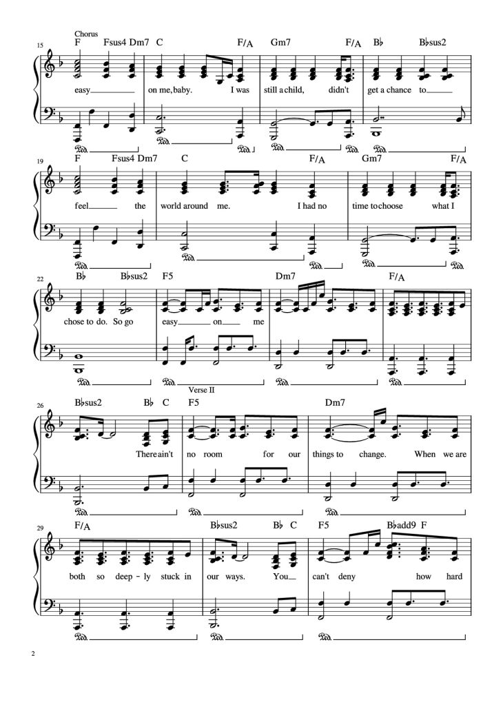Page 2 of the piano sheet music PDF Piano – Easy on me Piano by Undefined