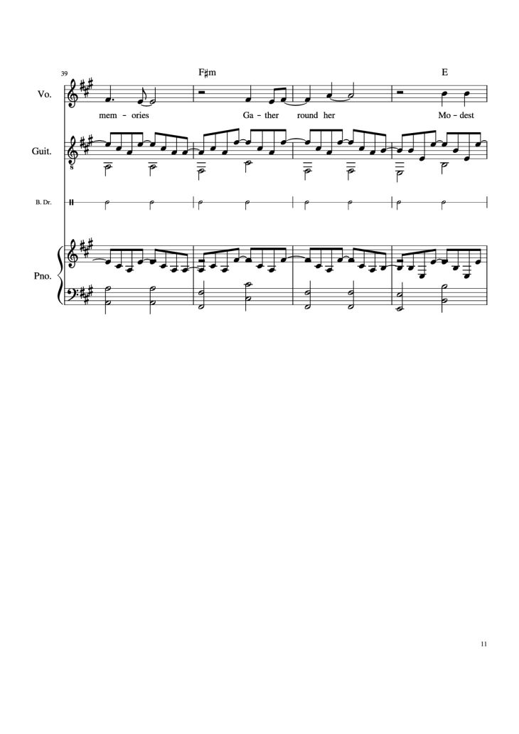 Page 11 of the piano sheet music PDF Piano Guitar Tab – Take Me Home, Country Roads Piano by John Denver, Bill Danoff, et al