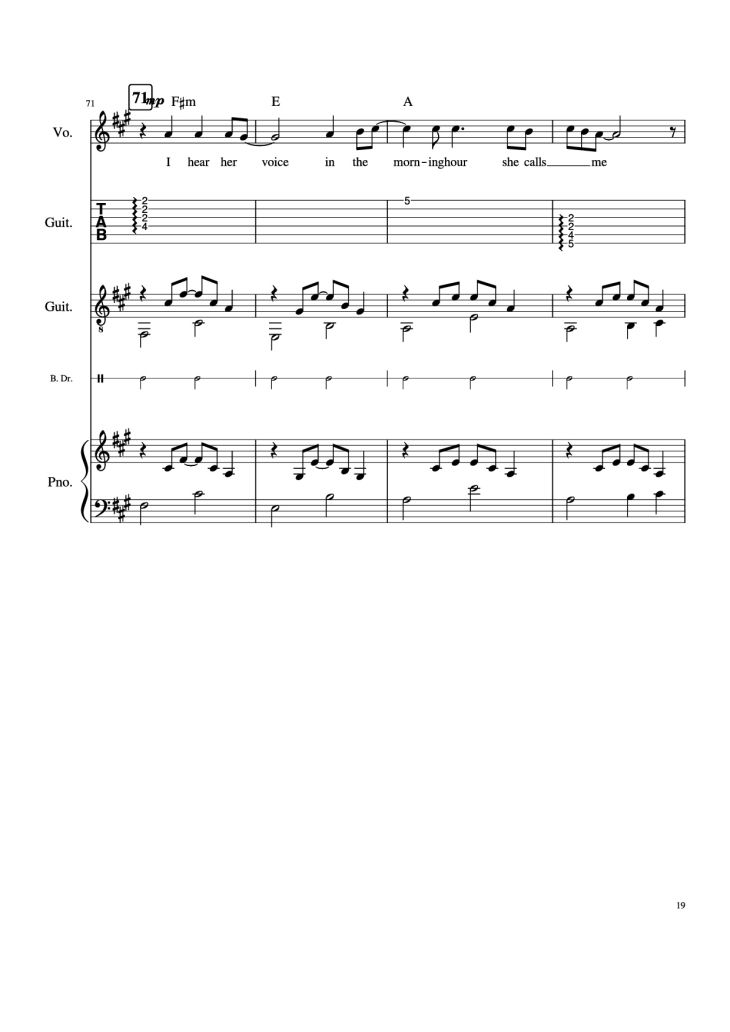 Page 19 of the piano sheet music PDF Piano Guitar Tab – Take Me Home, Country Roads Piano by John Denver, Bill Danoff, et al