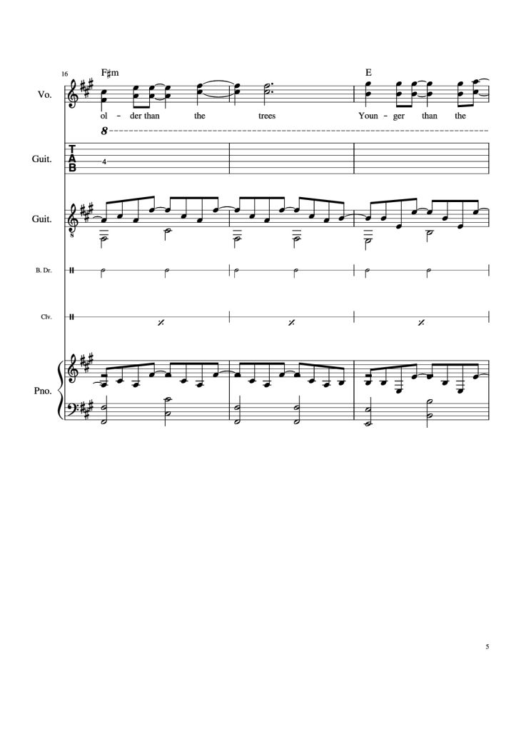 Page 5 of the piano sheet music PDF Piano Guitar Tab – Take Me Home, Country Roads Piano by John Denver, Bill Danoff, et al