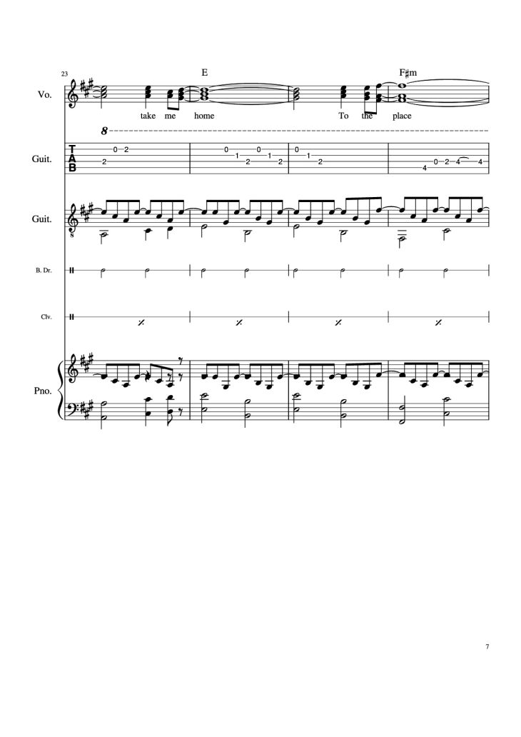 Page 7 of the piano sheet music PDF Piano Guitar Tab – Take Me Home, Country Roads Piano by John Denver, Bill Danoff, et al