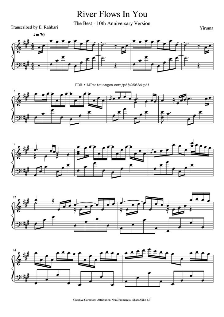 Page 1 of the piano sheet music PDF Piano – River Flows In You Piano by Yiruma
