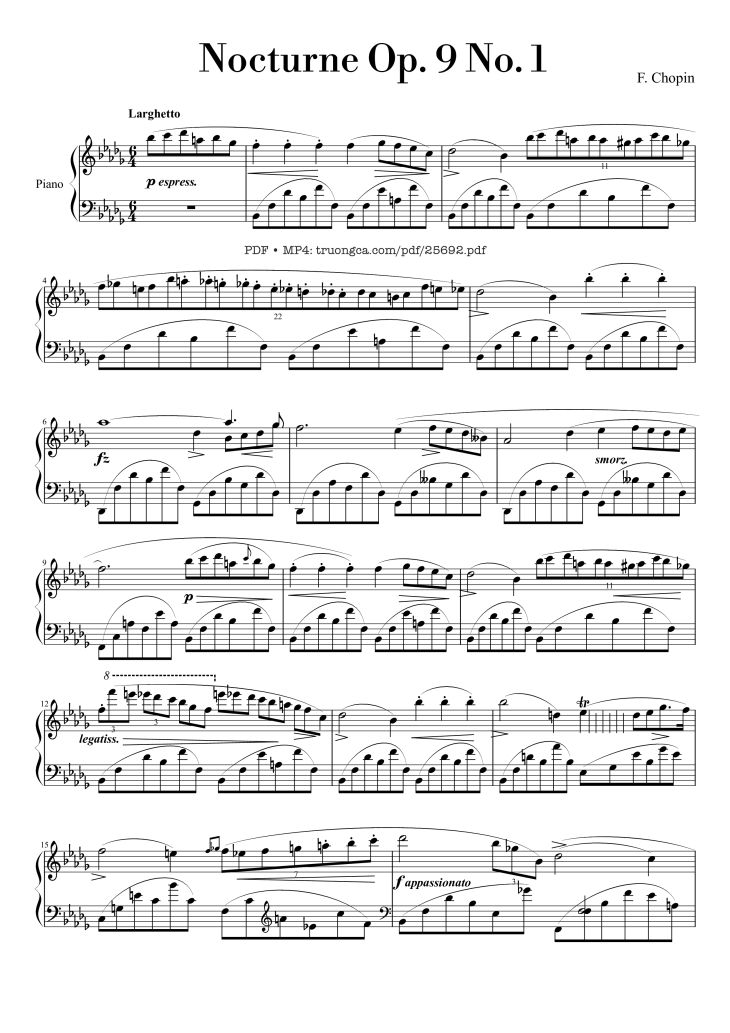 Page 1 of the piano sheet music PDF Piano – Nocturne Op. 9 No. 1 by Chopin