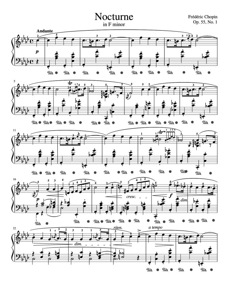 Page 1 of the piano sheet music PDF Piano – Nocturne Op. 55, No. 1 Piano by Chopin