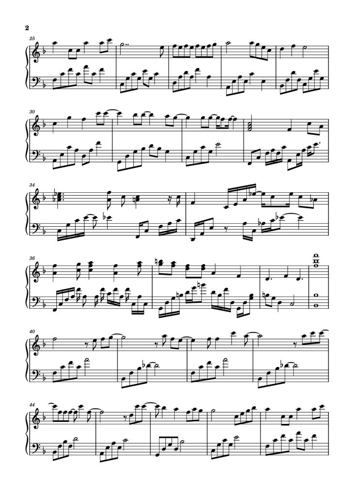 Page 2 of the piano sheet music PDF Piano – 爱无所畏 Piano by 莫文蔚