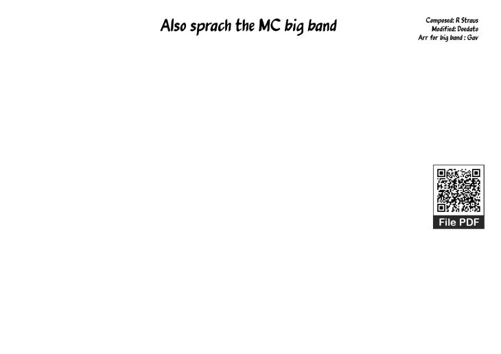 Page 1 of the piano sheet music PDF Piano – Also sprach the MC big band Piano by Composed: R Straus Modified: Doedato Arr for big band : Gav