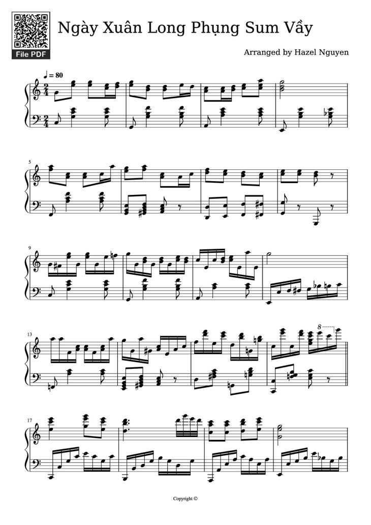 Page 1 of the piano sheet music PDF Piano – Ngày Xuân Long Phụng Sum Vầy Piano epic version by Hazel Nguyen