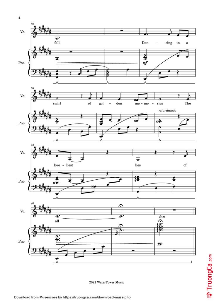 Page 4 of the piano sheet music PDF Piano – Into the Unknown Piano by The Blasting Company