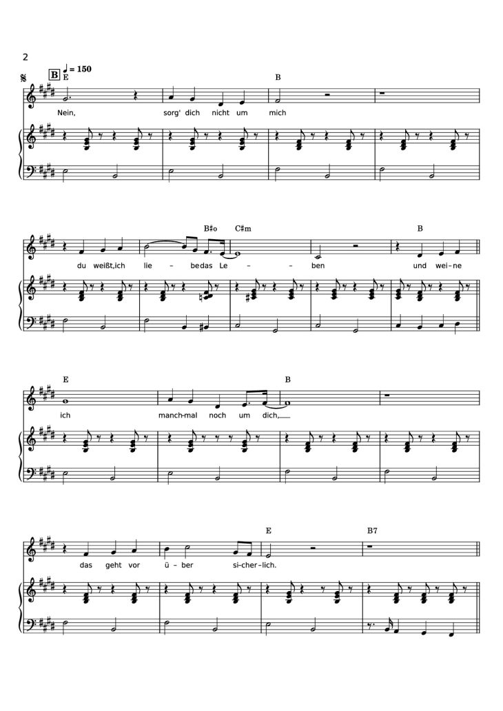 Page 2 of the piano sheet music PDF Piano – ICH LIEBE DAS LEBEN Piano by Words & Music by LEO LEANDROS, KLAUS MUNRO