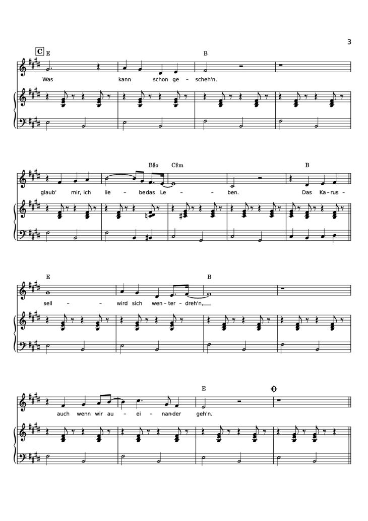 Page 3 of the piano sheet music PDF Piano – ICH LIEBE DAS LEBEN Piano by Words & Music by LEO LEANDROS, KLAUS MUNRO