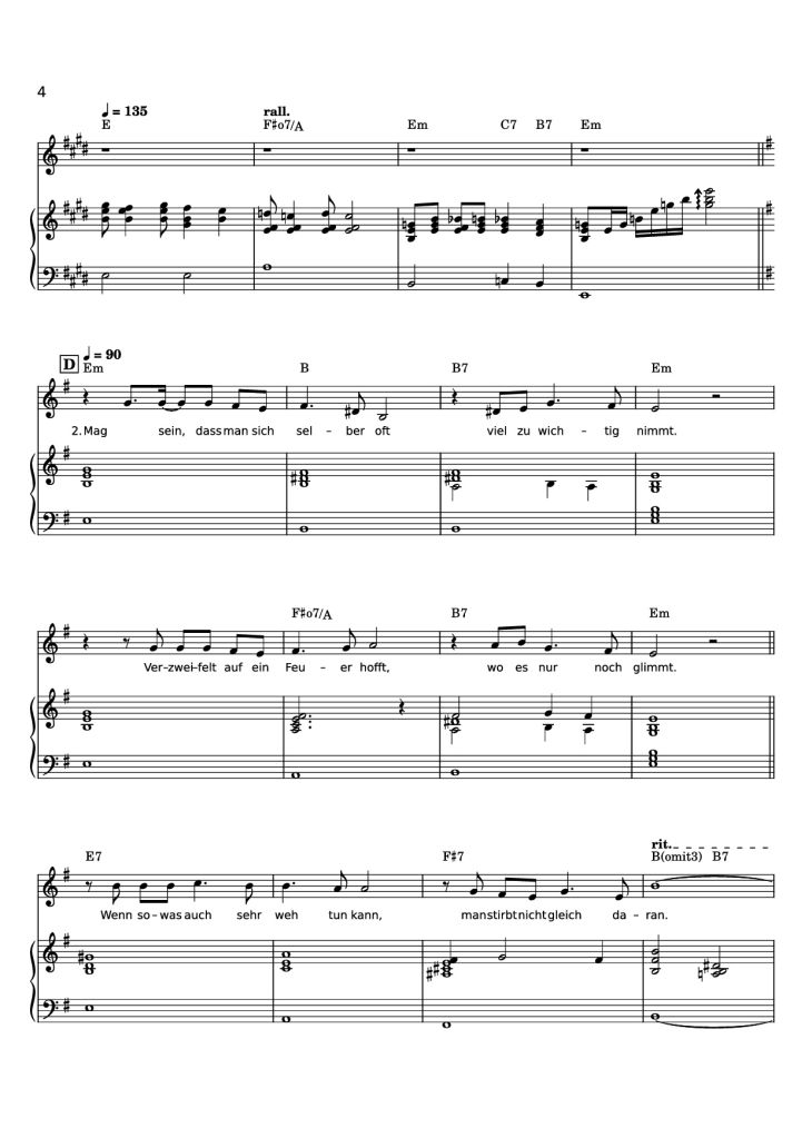 Page 4 of the piano sheet music PDF Piano – ICH LIEBE DAS LEBEN Piano by Words & Music by LEO LEANDROS, KLAUS MUNRO