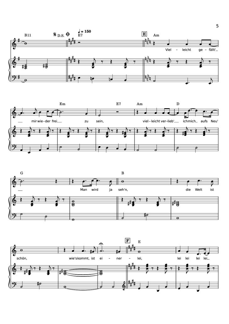 Page 5 of the piano sheet music PDF Piano – ICH LIEBE DAS LEBEN Piano by Words & Music by LEO LEANDROS, KLAUS MUNRO