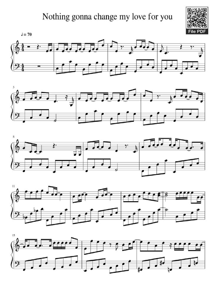 Page 1 of the piano sheet music PDF Piano – Nothing gonna change my love for you Piano easy by George Benson
