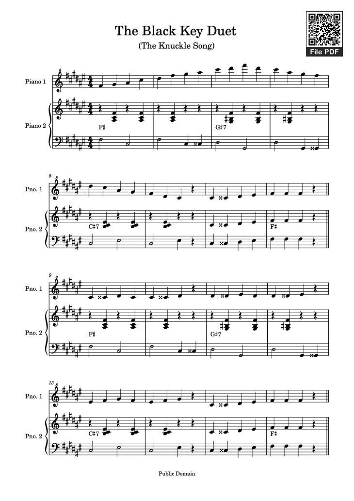 Page 1 of the piano sheet music PDF Piano – The Knuckle Song Piano by Undefined