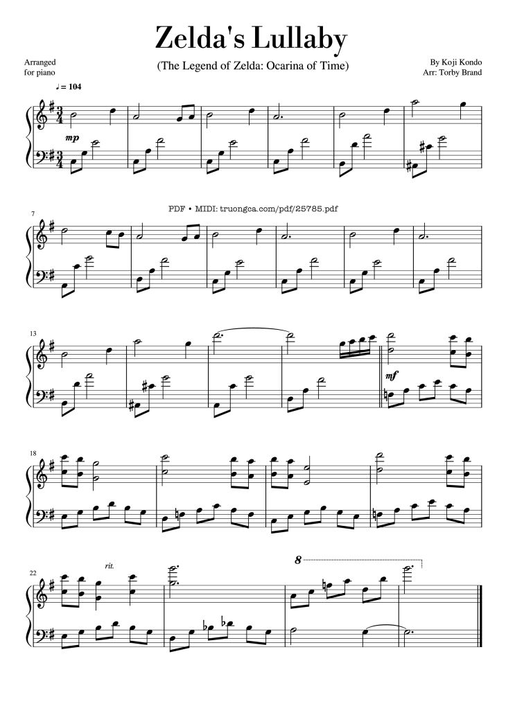 Page 1 of the piano sheet music PDF Piano – Zelda