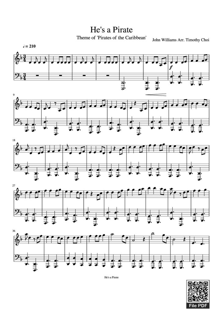 Page 1 of the piano sheet music PDF Piano – He