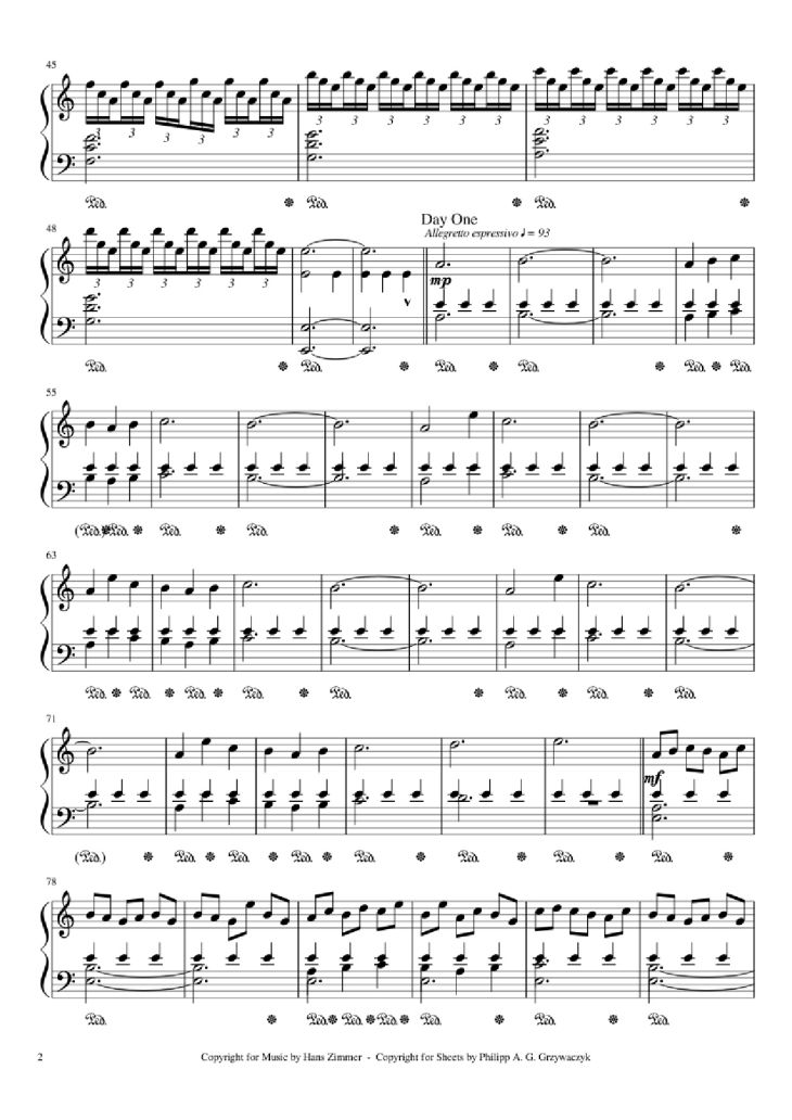 Page 2 of the piano sheet music PDF Piano – Interstellar Piano by Hans Zimmer