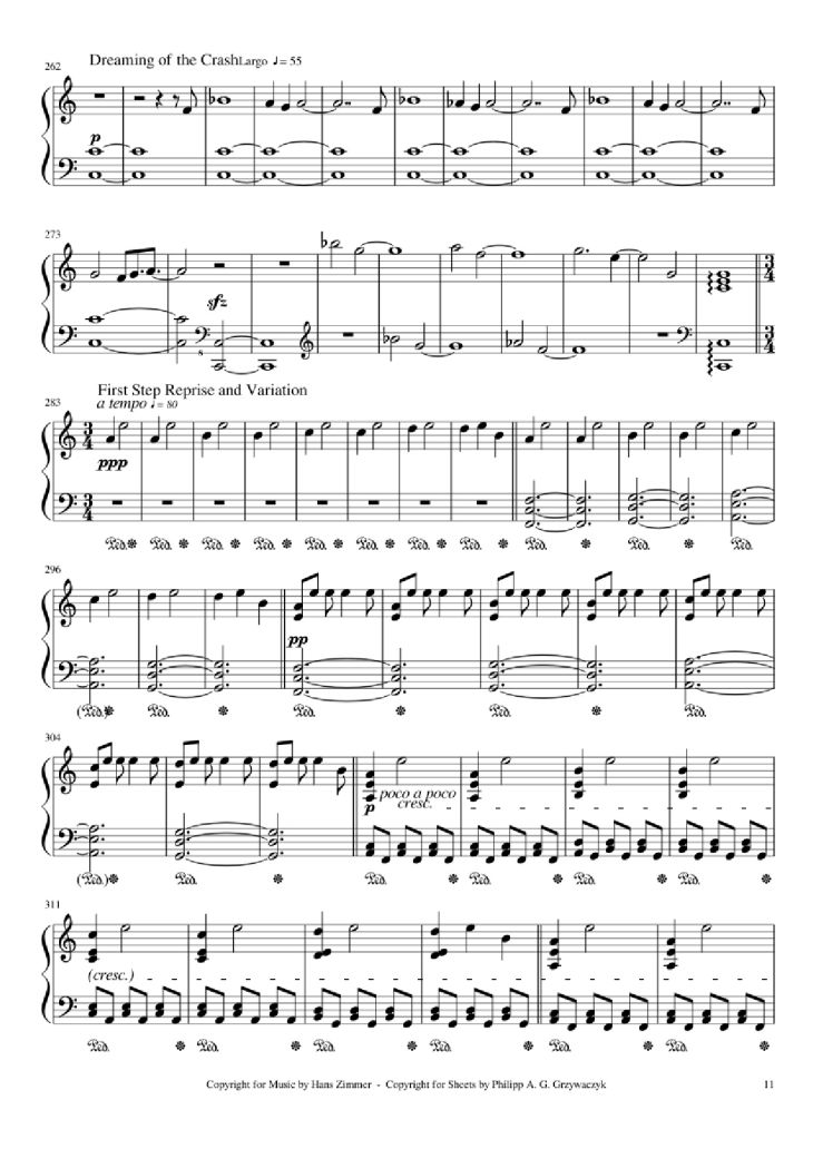 Page 11 of the piano sheet music PDF Piano – Interstellar Piano by Hans Zimmer