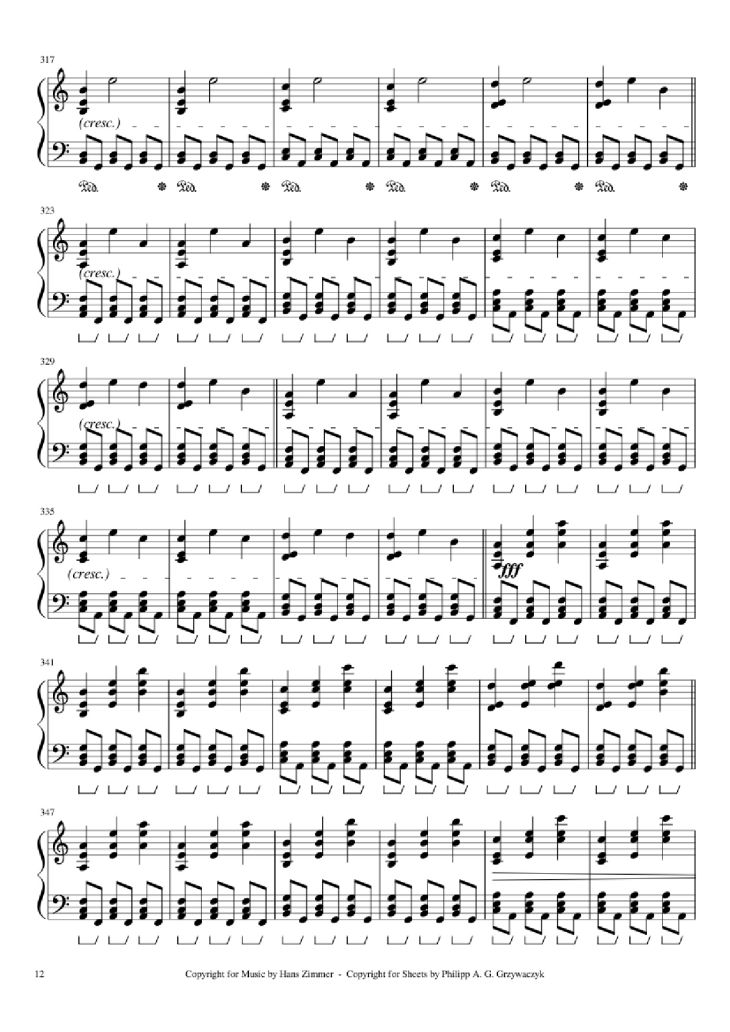 Page 12 of the piano sheet music PDF Piano – Interstellar Piano by Hans Zimmer