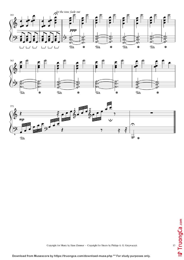 Page 13 of the piano sheet music PDF Piano – Interstellar Piano by Hans Zimmer