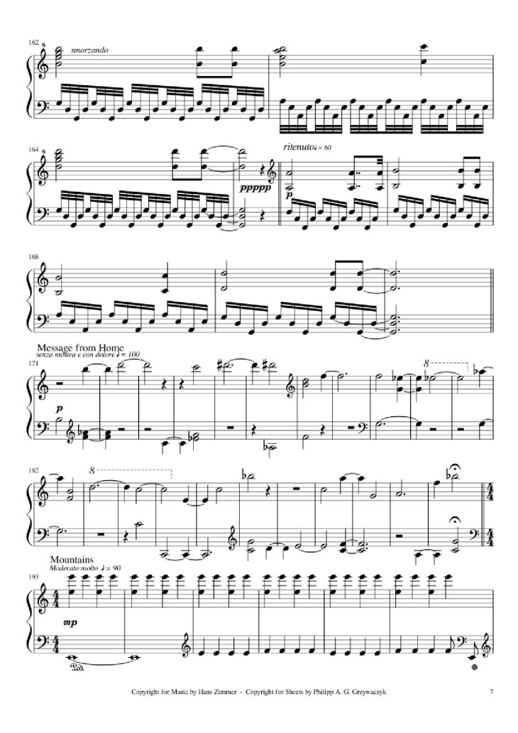 Page 7 of the piano sheet music PDF Piano – Interstellar Piano by Hans Zimmer