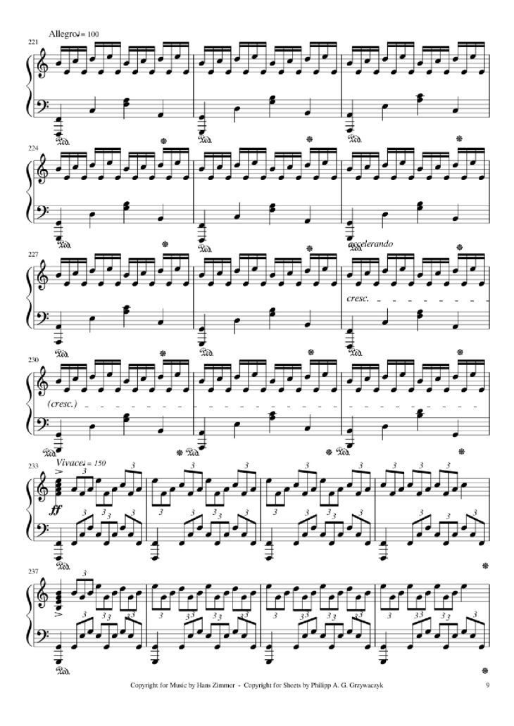 Page 9 of the piano sheet music PDF Piano – Interstellar Piano by Hans Zimmer