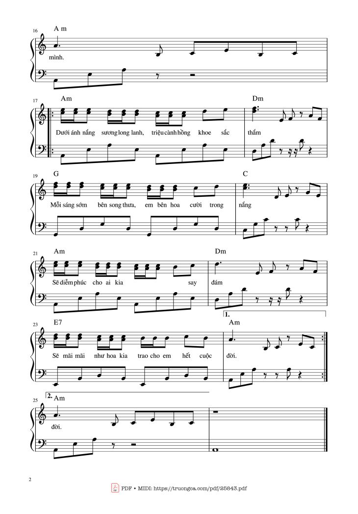 Page 2 of the piano sheet music PDF Piano – Triệu Đoá Hồng Piano by Raimonds Pauls