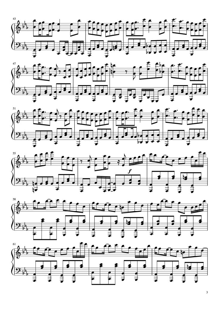 Page 3 of the piano sheet music PDF Piano – 夜に駆ける Piano by Arr. BambooOnFire