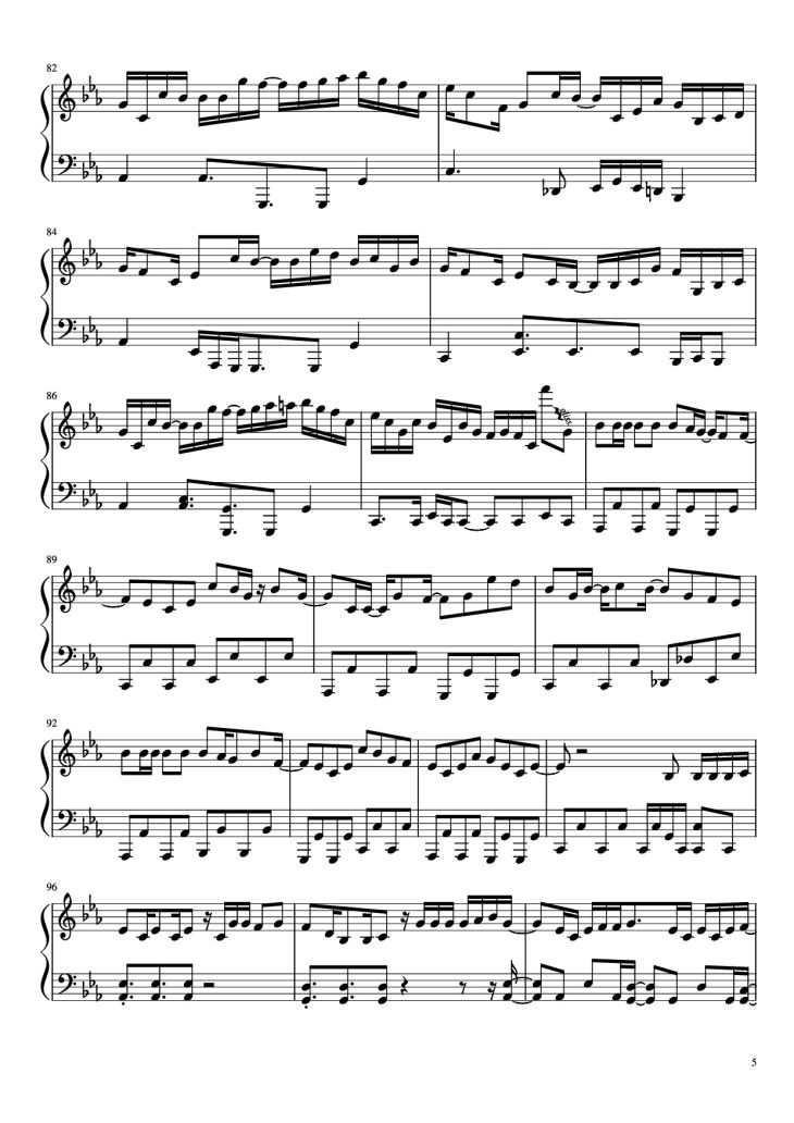Page 5 of the piano sheet music PDF Piano – 夜に駆ける Piano by Arr. BambooOnFire