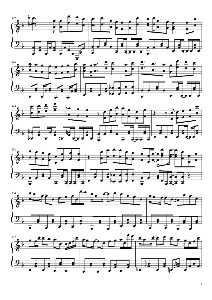 Page 7 of the piano sheet music PDF Piano – 夜に駆ける Piano by Arr. BambooOnFire