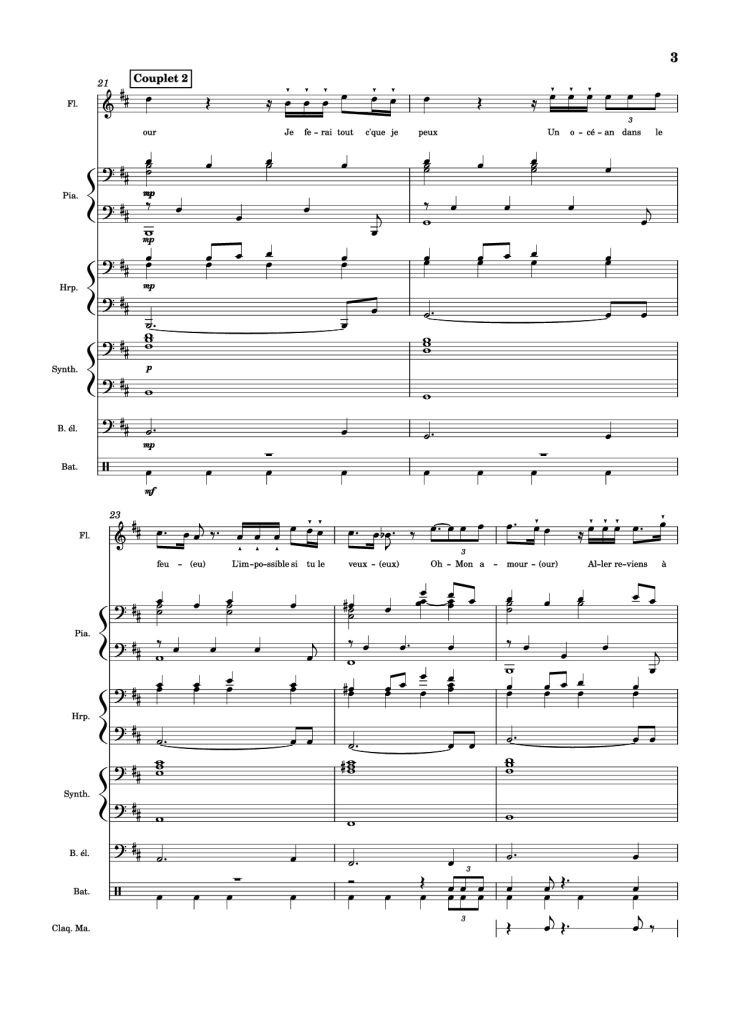 Page 3 of the piano sheet music PDF Piano Guitar Tab – MON AMOUR Piano by Slimane
