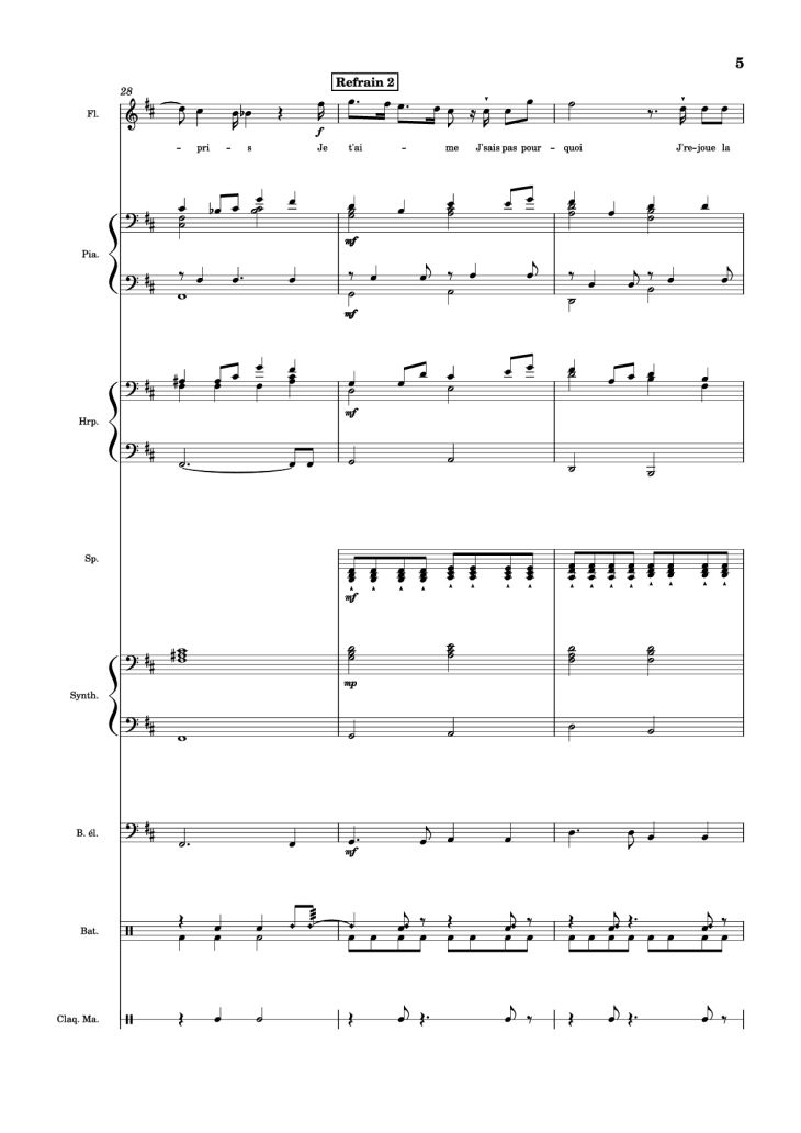 Page 5 of the piano sheet music PDF Piano Guitar Tab – MON AMOUR Piano by Slimane