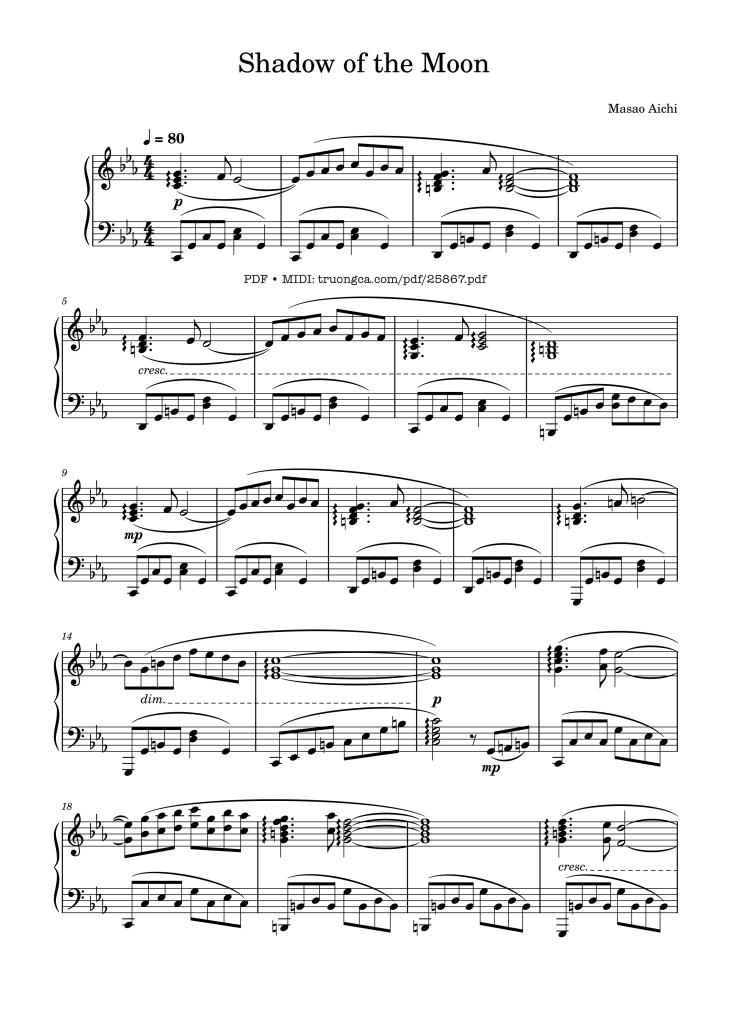 Page 1 of the piano sheet music PDF Piano – Shadow of the Moon Piano by Masao Aichi