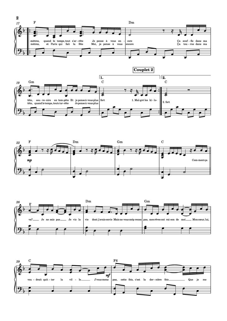 Page 2 of the piano sheet music PDF Piano – JE PENSE À VOUS Piano by Linh