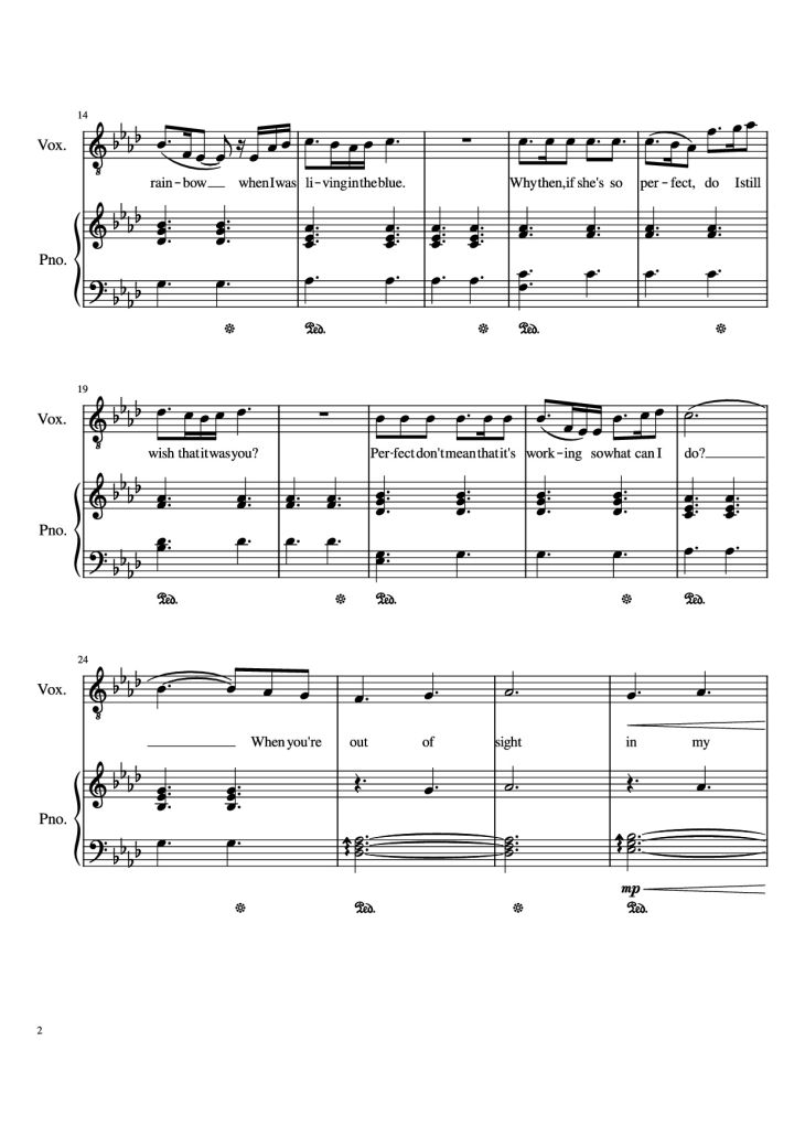 Page 2 of the piano sheet music PDF Piano – Glimpse Of Us Piano by Joji arr. Daniel Almaraz