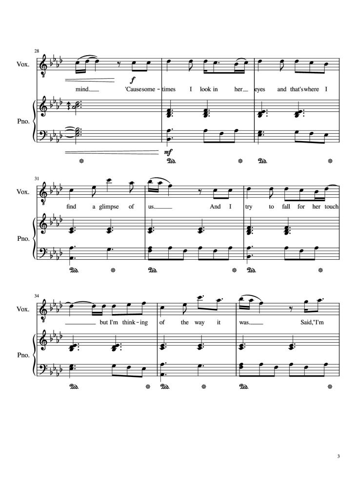 Page 3 of the piano sheet music PDF Piano – Glimpse Of Us Piano by Joji arr. Daniel Almaraz