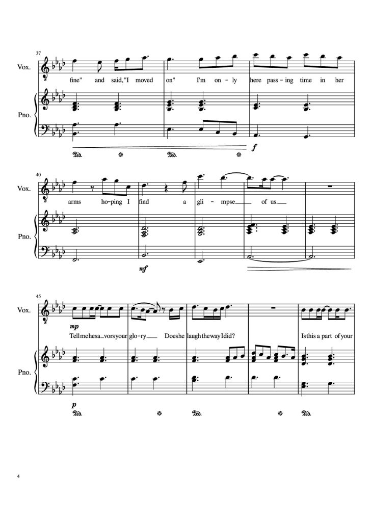Page 4 of the piano sheet music PDF Piano – Glimpse Of Us Piano by Joji arr. Daniel Almaraz