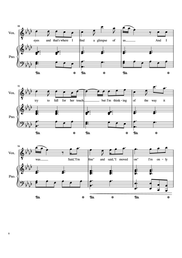 Page 8 of the piano sheet music PDF Piano – Glimpse Of Us Piano by Joji arr. Daniel Almaraz