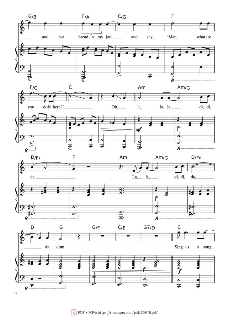 Page 12 of the piano sheet music PDF Piano – Piano Man (Vocal-Piano the original live version) by Arr. Josepheroic