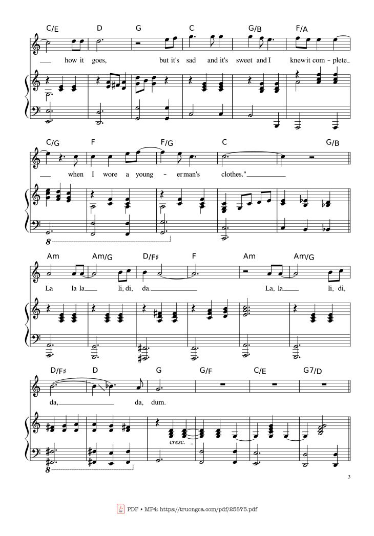 Page 3 of the piano sheet music PDF Piano – Piano Man (Vocal-Piano the original live version) by Arr. Josepheroic
