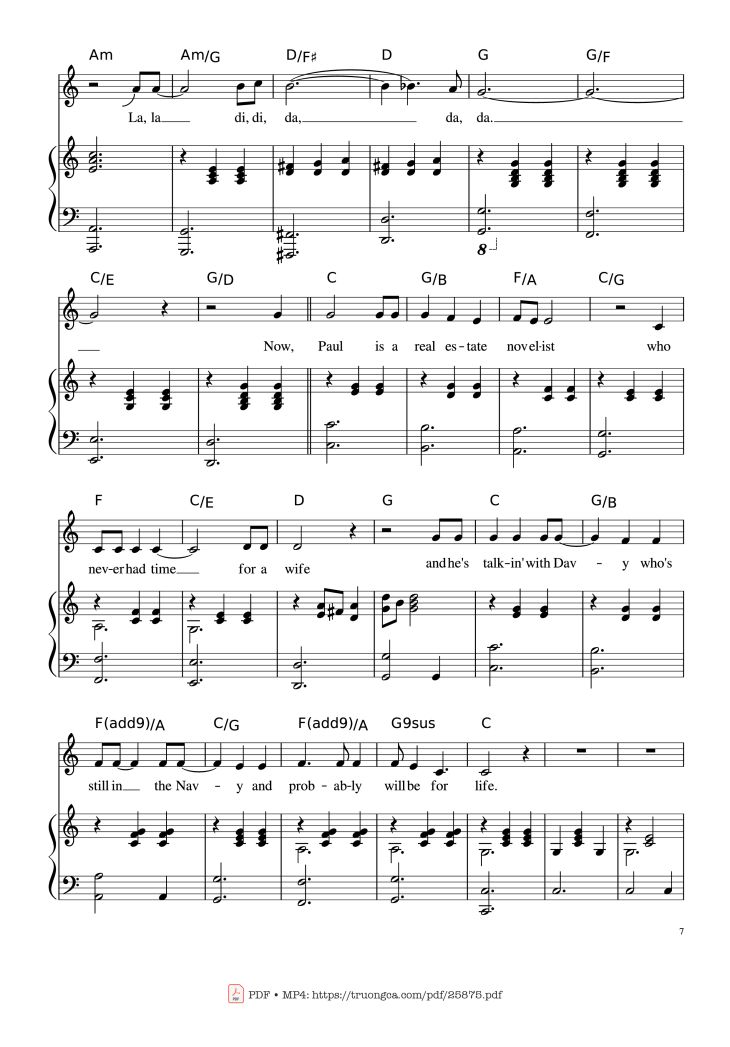 Page 7 of the piano sheet music PDF Piano – Piano Man (Vocal-Piano the original live version) by Arr. Josepheroic
