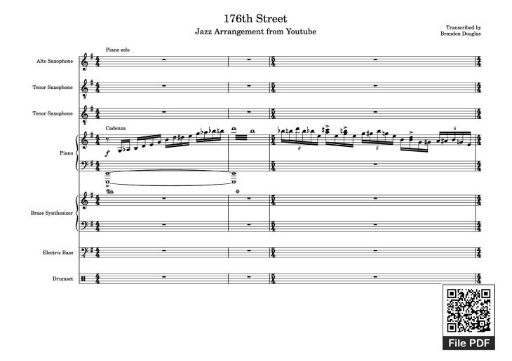 Page 1 of the piano sheet music PDF Piano Guitar Tab – 176th Street Piano by Transcribed by
