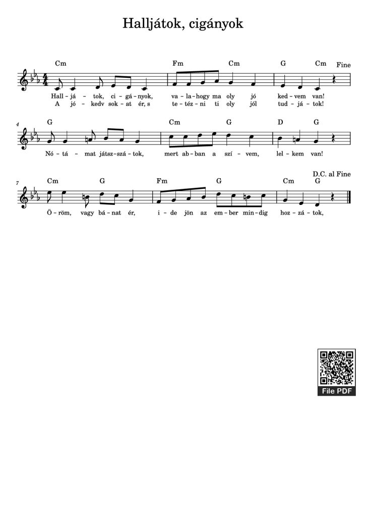 Page 1 of the piano sheet music PDF Piano – Halljátok, cigányok Piano by Undefined