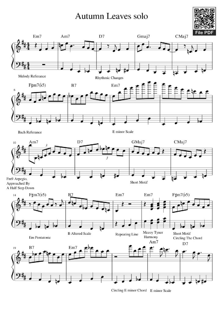 Page 1 of the piano sheet music PDF Piano – Autumn Leaves solo Piano by Undefined