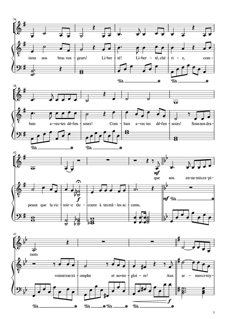 Page 3 of the piano sheet music PDF Piano – La Marseillaise Piano by Claude Joseph Rouget de Lisle