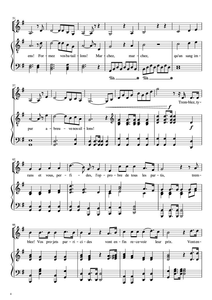 Page 4 of the piano sheet music PDF Piano – La Marseillaise Piano by Claude Joseph Rouget de Lisle
