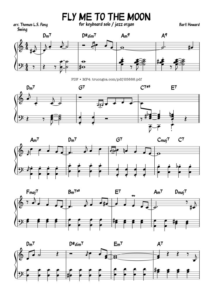 Page 1 of the piano sheet music PDF Piano – FLY ME TO THE MOON Piano by Bart Howard